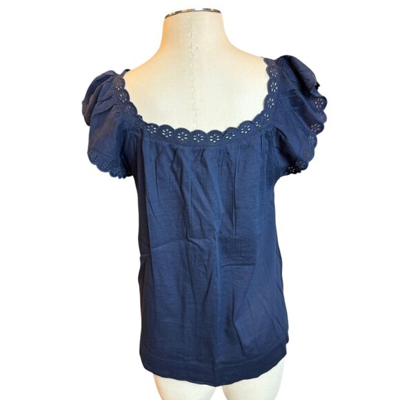 LC LAUREN CONRAD navy eyelet trim blouse SIze Small NEW WITH TAG - Picture 2 of 7
